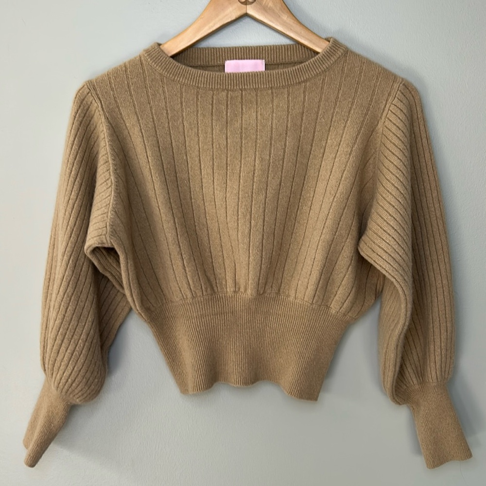 Crush Cashmere Prague Caramel Tan Ribbed Sweater Size 1‎ (Small)